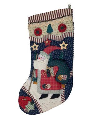 Handmade Vintage Quilted Christmas Stocking Santa Claus Rustic Country Decor
